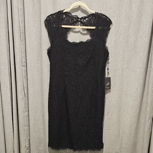 Adrianna Papell Black Sheath Midi Dress Sweetheart Neckline